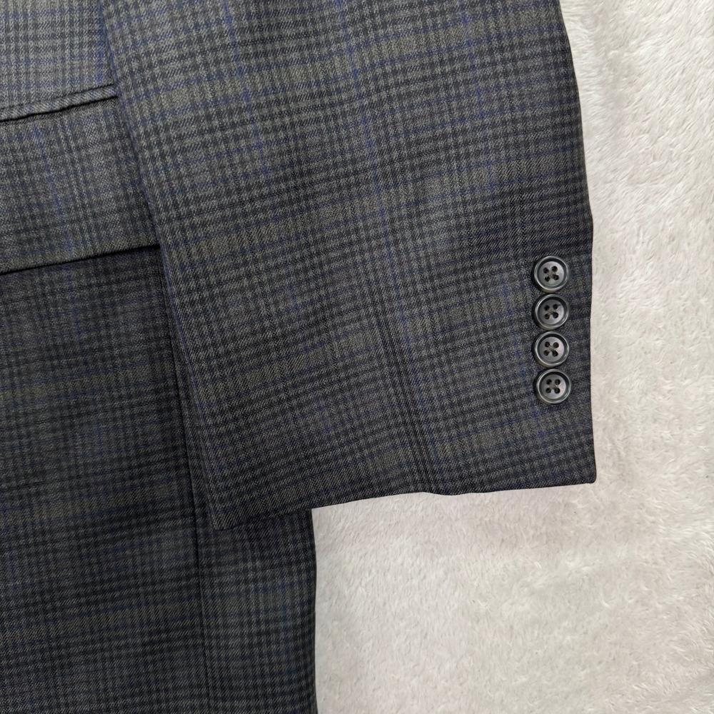 Jos‎ A Bank Mens 48R Silk Wool Plaid Sport Coat Blazer Jacket Charcoal Blue EUC - Picture 3 of 11